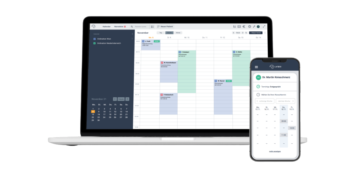LATIDO Terminkalender am Laptop und Online-Terminbuchung am Smartphone